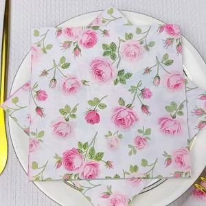 20pcs/pack Floral Disposable Paper Napkins Vintage Rose Printed Napkin Party Wedding Birthday Tea Party Table Decor Tissues