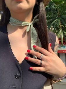 Khăn Choàng Lụa Kẻ Sọc Cổ Cao Thanh Lịch Mùa Xuân Hè Màu Xanh Lá Cây Thanh Lịch Phụ Kiện Thời Trang Cho Nữ