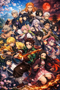 Kayou | 500/1000/1200/2000PCS Jigsaw Puzzles Anime Demon Slayer Family Activity Games for Gameroom Bedroom Home Decor Gift
