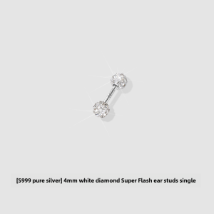 999 Pure Silver Earrings Women Synthetic Zirconia Diamond Embedded Ear Cuff Fashionable Korean Style New  out Jewelry