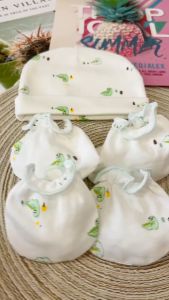 Set Mũ Bao Tay Chân sơ sinh Họa Tiết Bo Chun CUNCON - Chất vải Cotton co giãn 4 chiều ấm áp thoải mái cho bé trai bé gái