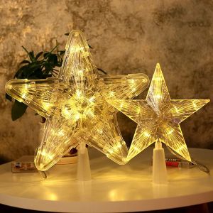 15/19CM Christmas LED Transparent Five-pointed Star Tree Toppers Merry Christmas Tree Decorations for Home Xmas Navidad Ornament