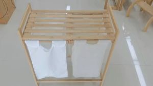 Bamboo Laundry Hamper and Shelf Two Sections Laundry Basket Bamboo dirty clothes basket