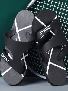 Sporty Mens Slippers Summer 2024 Anti-slip Thick Bottom Home Beach Outdoor Casual Trendy Slip-On Rubber Flat Heel Sandals