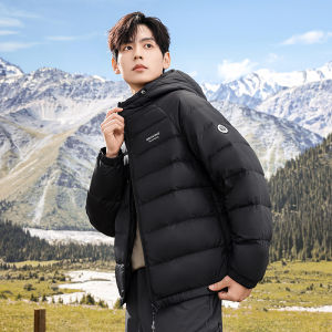 Lightweight Casual Hooded Mens down Jacket Snow Flying Fashion Urban Commute Duck down Filling Thin Short Style Outerwear