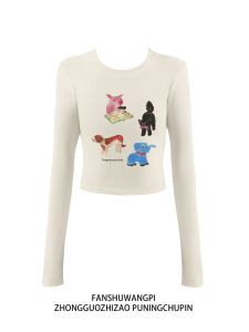 Slim Fit Short Sleeve Womens T-shirt Chic Long Sleeve Base Shirt Tight Bodycon Style Commute Korean Version Cotton Blend