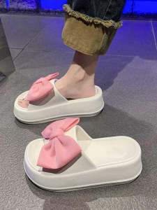 Korean Style Butterfly Knot Sandals Womens Summer Outdoor Wear Thick Bottom Beach Sandals Flat Slippers High Heel EVA