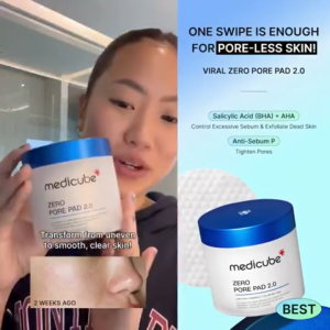 Medicube Zero Pore Pad Dual-Textured Facial Toner Pads for Exfoliation and Pore Care with 4.5% AHA Lactic Acid & 0.45% BHA Salicylic Acid Ideal for All Skin Types Korean Skin Care 155g/5.46oz.(70pads))