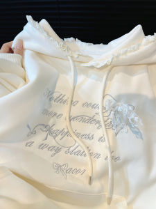 เสื้อสเวตเตอร์ฮู้ดลายปักสไตล์เกาหลีสำหรับผู้หญิง ทรงหลวม แขนยาว คอตตอน ลายดอกไม้ เสื้อผ้าทำงานฤดูใบไม้ร่วง 2024