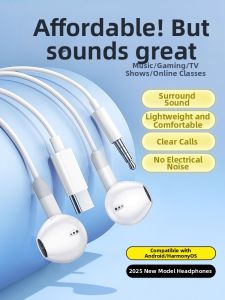 Original Wired In-Ear Headphones Type-C Interface Suitable for Oppo Xiaomi Vivo Huawei Android 696 Half-In-Ear Comfortable Wearing