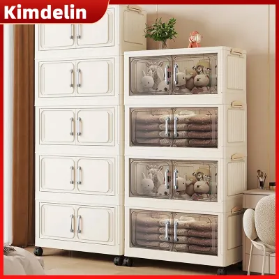 KIMDELIN Foldable Flip Top Storage Cabinet Durable Drawer Cabinet Home Organizer With Wheels Plastic Durabox