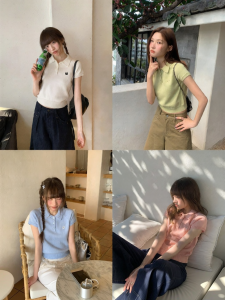 NIHAOKANONG | Áo Knit Cổ Polo Thêu Vintage Ngắn