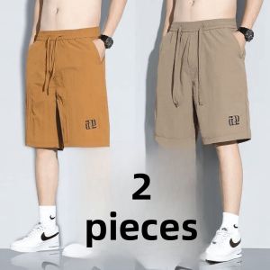 2025 New Ice Silk Quick Dry Beach Five-Quarter Length Shorts Mens Summer Sports Casual Fitness Running Elastic Waist Shorts