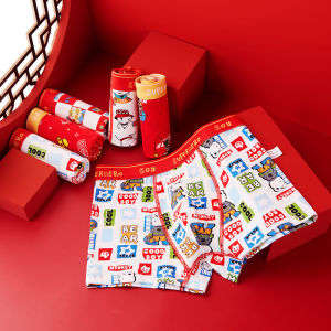 KUCHAR กางเกงบ็อกเซอร์ชายผ้าฝ้ายแท้ กางเกงชั้นในสีแดง กางเกงในเด็ก ชุดชั้นในการ์ตูนแสนสบาย กางเกงขาสั้น