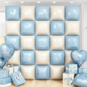 25 ชิ้นสีฟ้าสีขาวสองด้านสแควร์ฟอยล์บอลลูน 19 นิ้วฉากหลังฟอยล์บอลลูน Baby Shower Birthday Party Decor