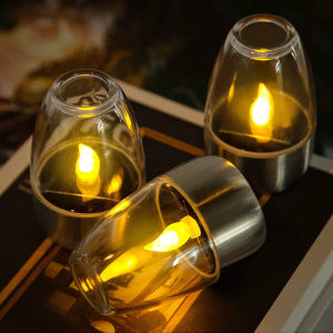 Solar Candle Lamp LED Stainless Steel Candlelight Dinner Night Light Outdoor Waterproof Garden Lawn Courtyard Balcony Home Decor