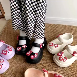 Sandal Mary Jane Wanita Flat Sole Motif Kartun - Nyaman & Trendi