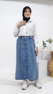 BB 40-70 Rok Wanita Kekinian Rok Jeans Kancing Depan BB 40-70