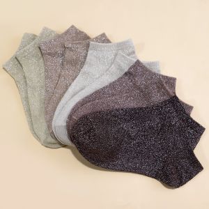 5 Pairs of Fashionable Retro Coffee Colored Womens Shiny Short Socks for Summer Lightweight and Breathable Daily Casual Socks