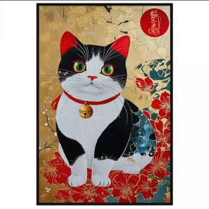 Tranh phong thủy mèo thần tài. Tranh treo tường dán tường sơn dầu canvas trang trí. CGI-1691