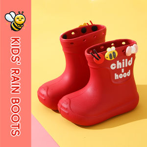 Childrens Rain Boots Anti-Slip Waterproof Shoe for School Short Tube Cartoon Style EVA Material Universal for Boys And Girls