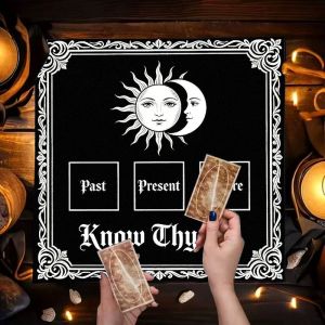 VIKAMA Pentagram Mặt Trời & Mặt Trăng Bàn Thờ Vải Tarot Card Khăn Trải Bàn Chống Thấm Nước Có Thể Giặt Bằng Máy Trang Trí Tâm Linh Cho Phòng Thiền
