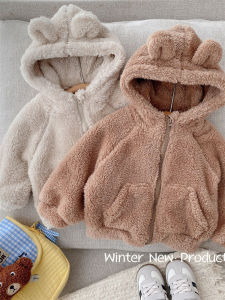 Winter Clothes Baby Fleece-lined Thickened Hooded Pure Color Outwear New Arrival 0-6 Years Old Infant Cute Super Cute Sweatshirt Coat 1