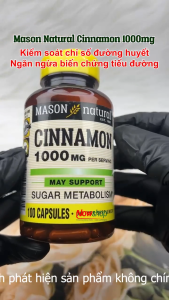 Cinnamon 1000mg Mason Natural Hộp 100 viên ổn định đường huyết hỗ trợ tiểu đường từ Quế nguyên chất