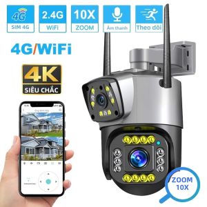 Camera IP 4G Hai Ống Kính 8MP 4K WiFi Giám Sát Không Dây Ngoài Trời Thông Minh Cho Nhà Cửa Với Tầm Nhìn Ban Đêm V380 Zoom Kỹ Thuật Số CCTV
