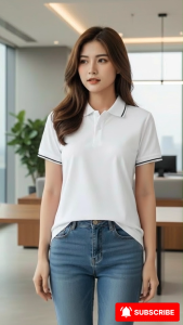 Áo Polo Nữ Bee Vải Cá Sấu Thái màu Trắng phối 1 sọc cổ bẻ trụ thanh lịch tôn dáng cực xinh phù hợp mặc đi làm công sở