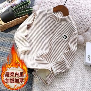 เสื้อยืดเด็กผ้าฟลีซหนาพร้อมคอปกครึ่งสูงสําหรับเด็กผู้ชายสไตล์ลําลองหลวมพอดีฤดูใบไม้ร่วงฤดูหนาวเหมาะสําหรับกิจกรรมกลางแจ้ง