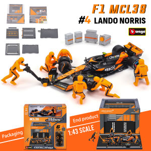 Bburago 1:43 2024 F1 Mclaren MCL38 DIY Pit House Alloy Car Miniature Diecast Model #4 Lando Norris #81 Oscar Piastri Toy