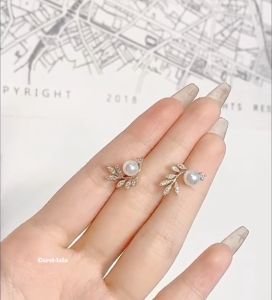Khuyên tai nữ bạc cao cấp Cerci Branchie lá liễu đính ngọc trai cực đáng yêu sang chảnh G234| Bông tai bạc Cercilala