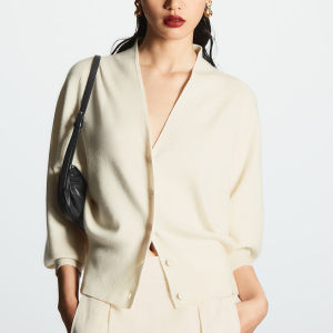 เสื้อคาร์ดิแกนถักคอโปโลคอกลมแขนยาวผ้าขนสัตว์ผสมสไตล์ลำลองสำหรับผู้หญิงในฤดูใบไม้ร่วงปี 2024 เสื้อคลุมคาร์ดิแกนคอวีทรงหลวม