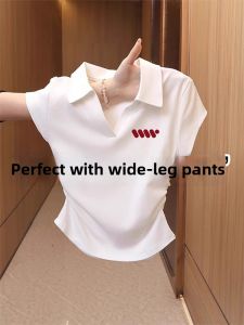 DVDK | Polo Collar Turn Down Sleeve Waist Cinching Slimming T-Shirt