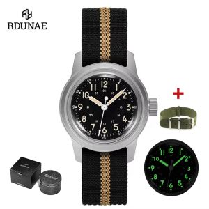RDUNAE RA06 Retro Quân Đội Nam Đồng Hồ Thạch Anh Dạ Quang Tay K1 Kính C3 Thép Không Gỉ 5Bar Chống Nước Phong Trào 2035