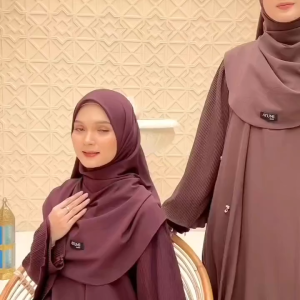 Abaya Muslimah Elegan Kain Ceruty Motif Plain Warna Laut/Coklat/Cabai Merah/Abu Tua - Kondangan dan Pengantin