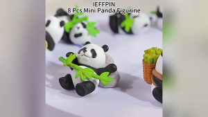 8Pcs/Set Baby Panda Figurine Decor Toy Car Dashboard Ornament Desktop Panda Statue Resin Panda Figurines