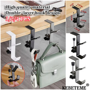 KEBETEME 2pcs Adjustable Desk Edge Hook Backpack Storage Hanging Hook Holder Gaming Headset Desk Hanger Multifunctional Punch-Free Table Fixing Hooks