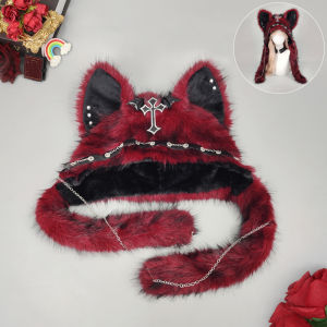 Spicy Girl Cat Ear Hat Punk Style Rock Autumn/Winter Warm Hat Dark Gothic Style Winter Plush Hat