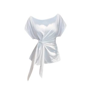 YUEZHONGWEI | White Round Neck Short Sleeve T-Shirt Women Summer New Style Belted Slimming Top Commute Style Universal Fit Regular Length