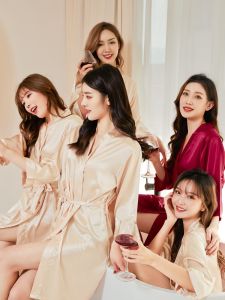 Morning Gowns Bridesmaid Dress Summer Thin Wedding Bride Red Pajamas Short-Sleeved Ice Silk Bathrobe Homewear