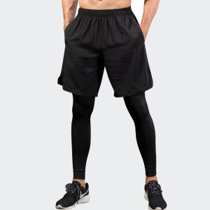 🇲🇾STOCK KL Long Pant (Fake 2PCS) Men Boy Compression Pants Sportswear Trousers Suit GYM Tight Clothes Yoga Sets Running Jogging Short With Long Pants