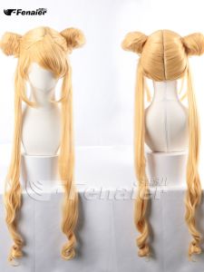 Finnear Sailor Moon Yellow Hair Cosplay Wig Moon Princess Ice Moon Fake Hair Small Rabbit Golden Color Anime Cartoon Props