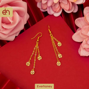 Everhoney โซ่ยาวห้อย916ทองพู่เหรียญวางต่างหูสำหรับผู้หญิงสาววัยรุ่น