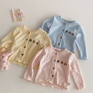 (0-7 Yrs) Kids Girls Jackets Autumn Spring Outer Wear Ruffle Sleeved Simple OOTD Outerwear Clothes For