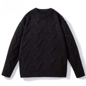 HENGYUANXIANG | Casual Round Neck Knitted Sweater Mens Fashionable Autumn Winter All-Match Flower Pattern Base Shirt Leisure Long Sleeve Soft Comfortable