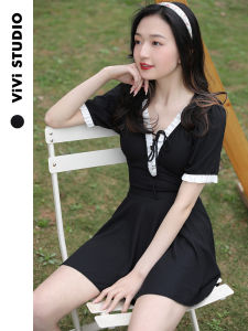 ViviStudio French Vintage Wine Red Womens Loose Dress Style Thermal Spa Swimsuit Conceals Belly Slimming One-Piece Swimsuit