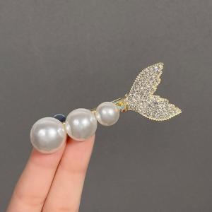 Korean Japanese Pearl Mermaid Tail Hair Clip Womens Popular Side Bangs One-Word Hair Accessories Elegant Fashion Jewelry