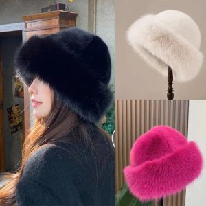 New Fluffy Fur Bucket Hat For Women Plush Fisherman Hat Warm Womens Winter Hat Thicken Cold Snowy Day Panama Cap Chrismas Gifts